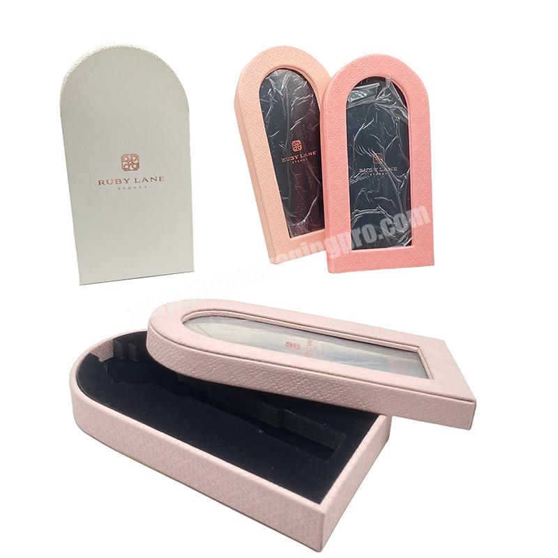 Unique Door-shaped Nice Quality 2PCS Box Custom Textured Paper Watch Band Box with PVC Window