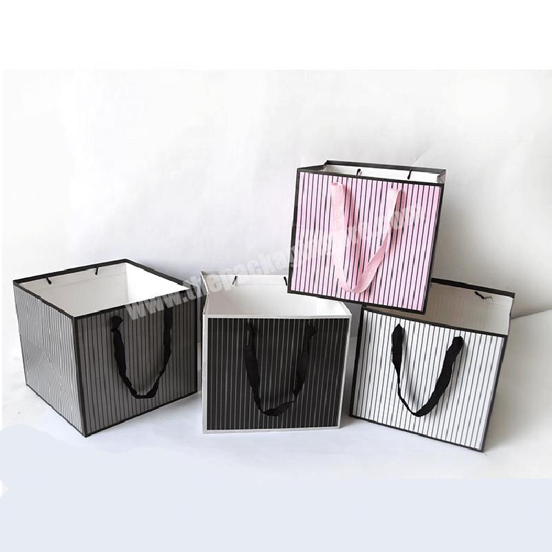 Vertical stripes folding cardboard bag rose flower packaging gift bag