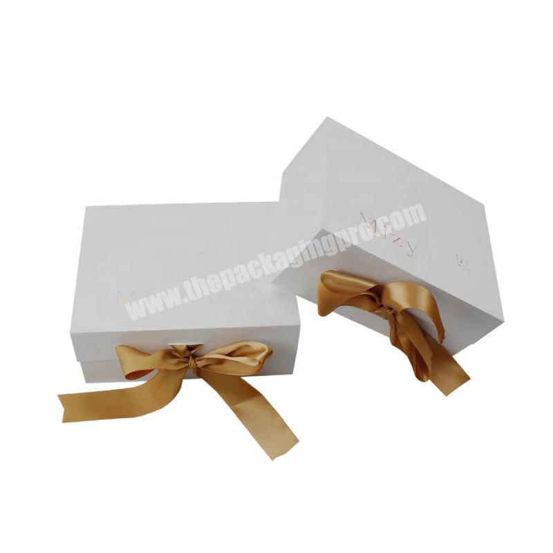 White Color With Ribbon Custom Folding Magnetic Black Gift Box