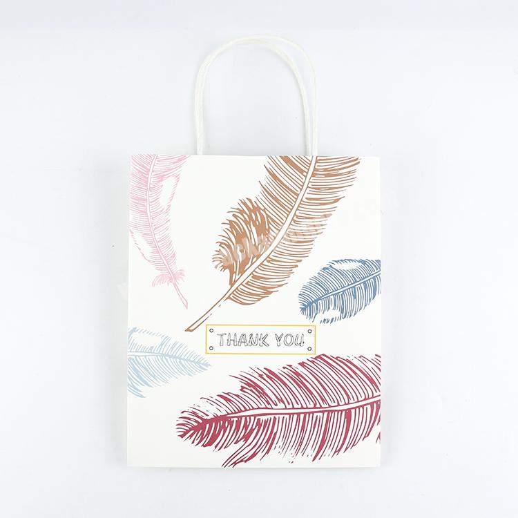 White Colorful Feathers Wholesale 1000 Thank You Paper Grocery Bags With Handles For Business Sale