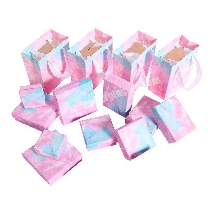 Wholesale Color jewelry box marbling stud ring necklace bracelet gift jewelry packaging paper box match handbag