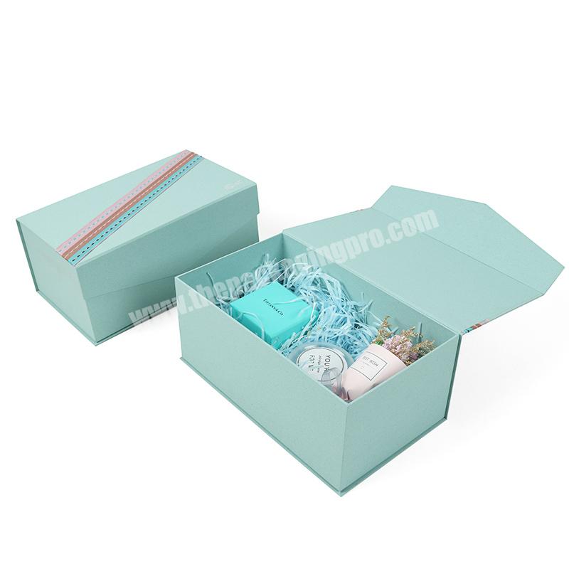 Wholesale Custom Blue Hard Cardboard Paper Cosmetic Packaging High-end Luxury Magnetic Book Shape Gift Box