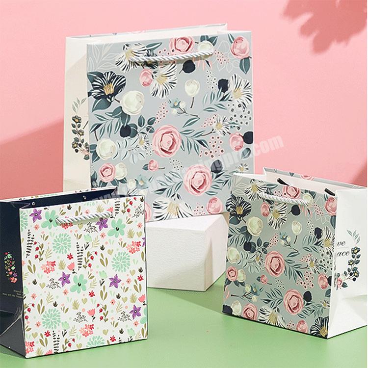 Wholesale Custom Logo Clothing Shopping Gift Bag Colorful Paper Bag Floral Tote Paper Bag