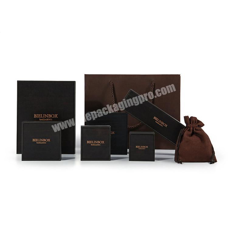 Wholesale Custom Logo Design Black Paper Jewelry Box High End Luxury Flap Brown Jewelry Packaging Box