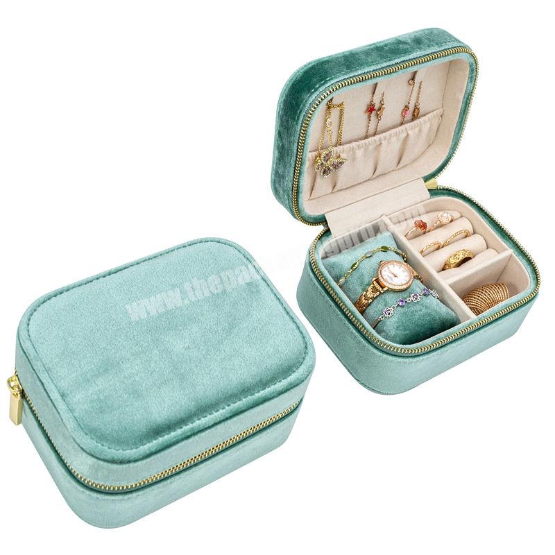 Wholesale Custom Logo Luxury Portable Plush Velvet Travel Jewelry Box Organizer