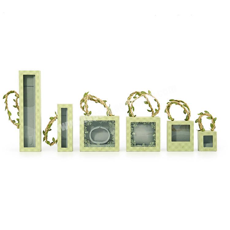 Wholesale Custom Luxury High Quality Unique Green Portable Handle Gift Jewelry Box with Clear PVC Window