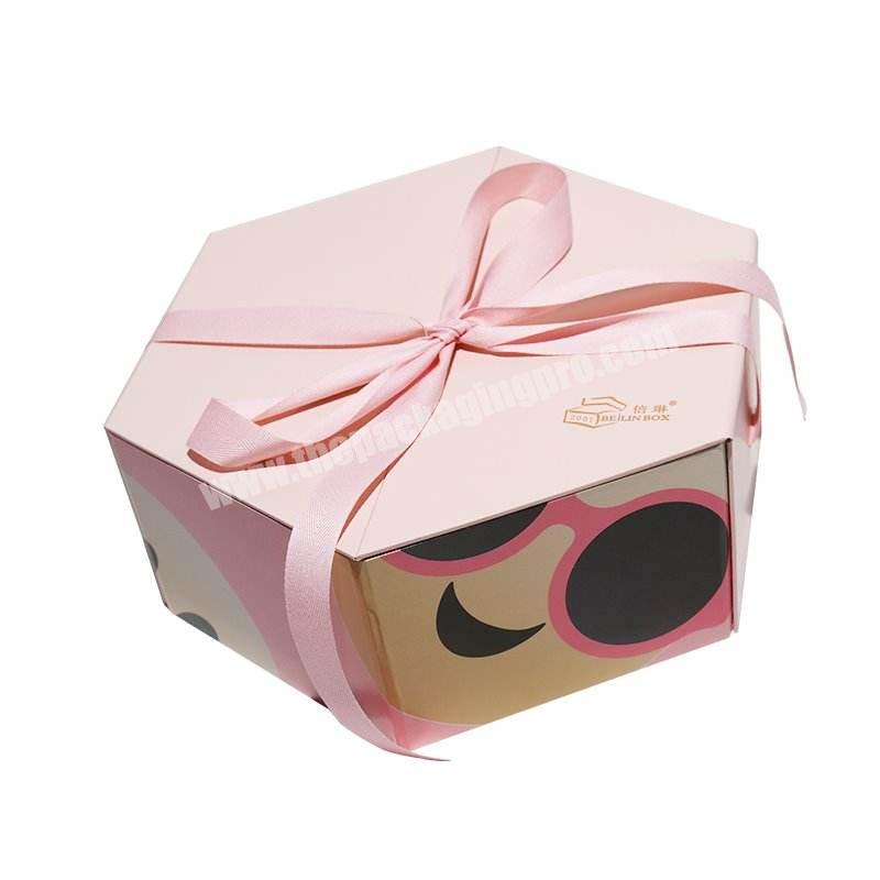 Wholesale Custom New Arrival Fo Simple Elegant Folding Small Hexagon Gift Box with Ribbon