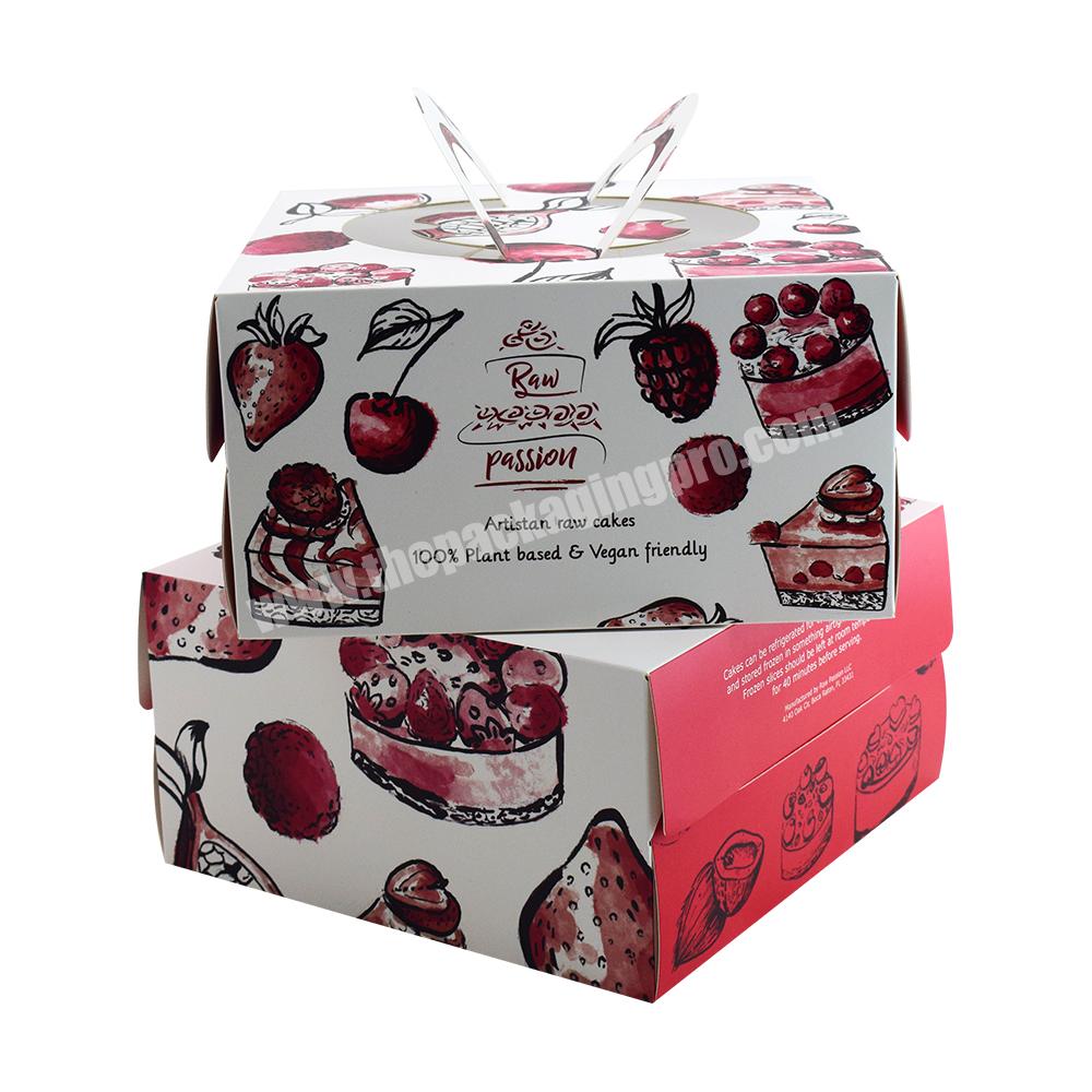 Wholesale Custom Print Paperboard Paper Portable Cheese Cake Packing Boxes Handle Birthday Cake Bakery Box Packaging