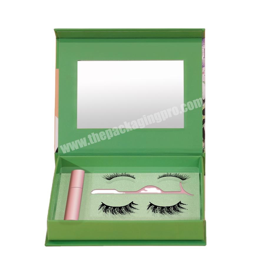 Wholesale Customized empty false eyelash box green logo magnetic mirror packaging Eyelashes boxes case
