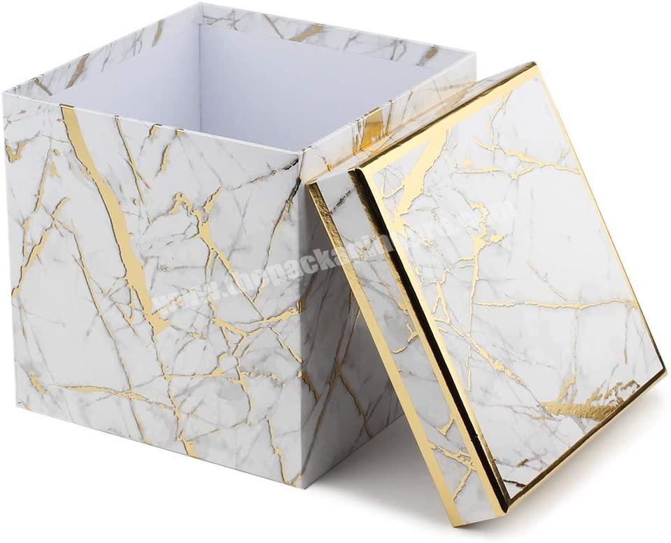 Wholesale Large Luxury Design Customized Fancy Hamper Candle Printed Square Cardboard Packaging Gold Marble Gift Paper Box