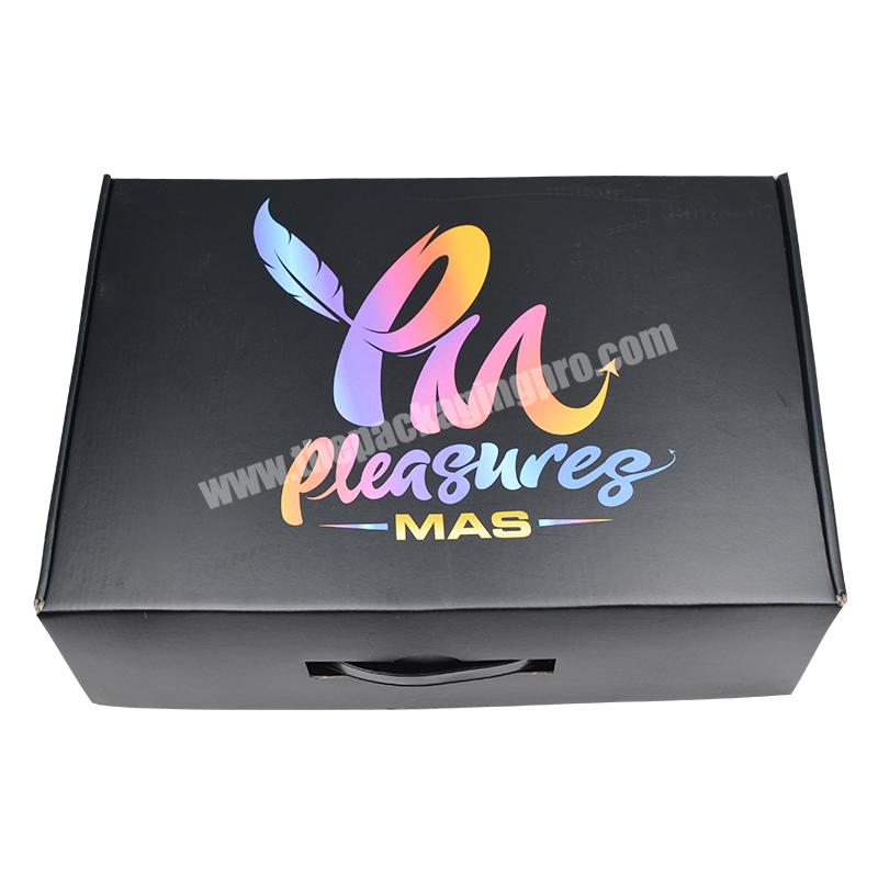 Wholesale Luxury Customized Logo Black Color Corrugated  Mailer Box  For Shoes Packaging With Handle