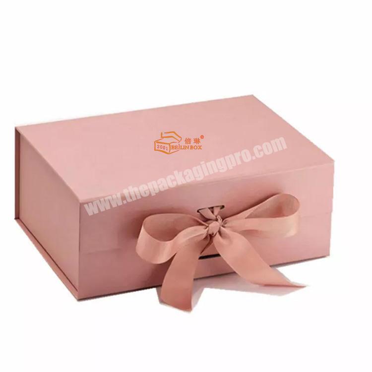 Wholesale Luxury Pink Present Clothes Shoes Packaging Paper Box Custom Logo Rigid Cardboard Folding Gift Box with Ribbon Closure