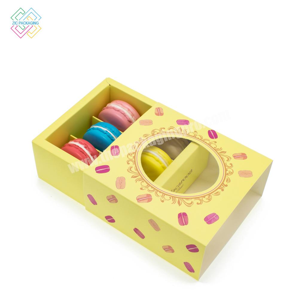 Wholesale Luxury Sliding Out Open Cardboard Paper Gift Packaging 12 Piece Drawer Macaron Box with Window and Insert