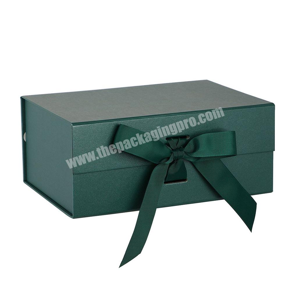 Wholesale Magnet Closure Folding Luxury Rigid Packaging Hamper Ribbon Green Rectangle Gift Box