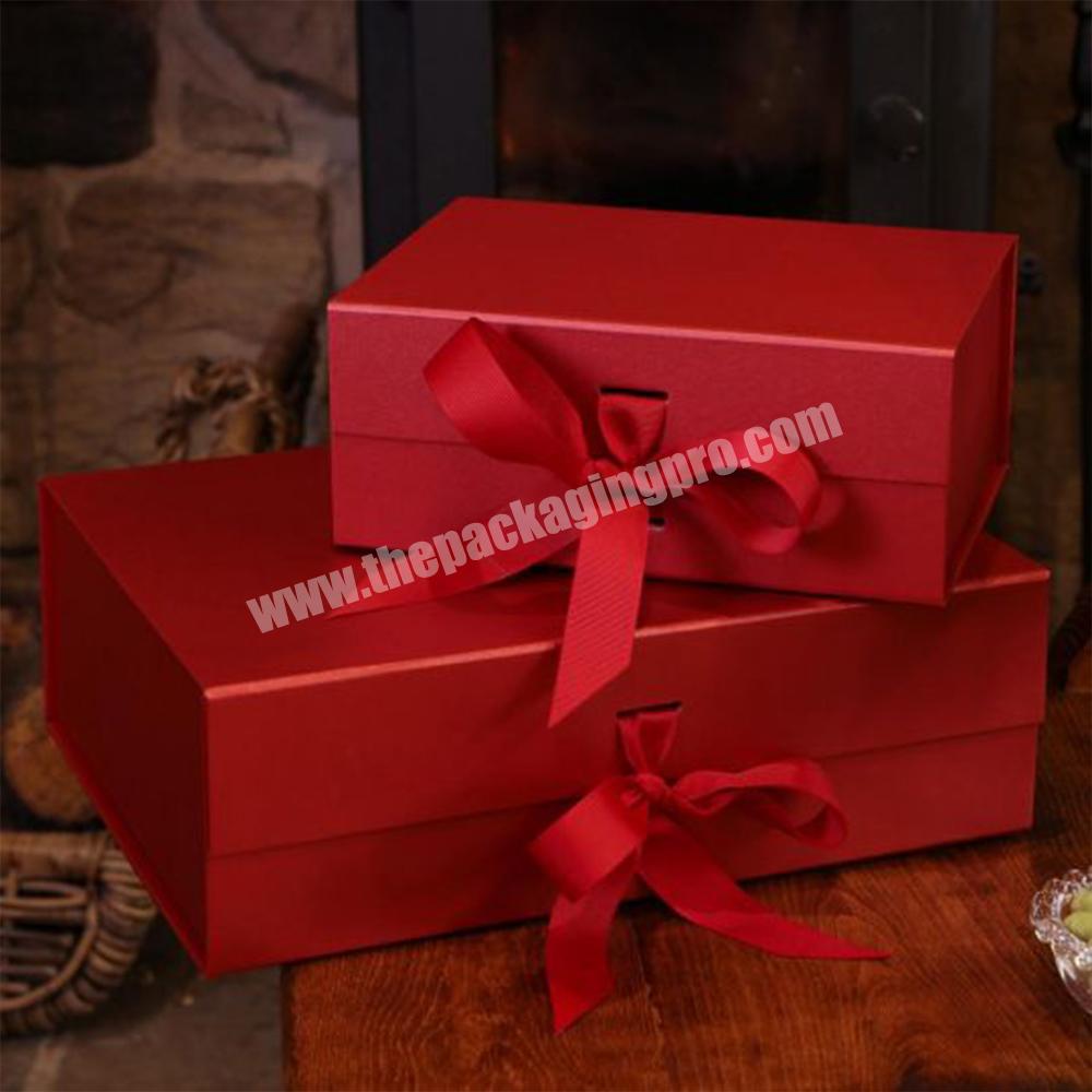 Wholesale Magnet Folding Luxury Rigid Packaging Red Hamper Ribbon Bouquet Gift Box With Customized Logo