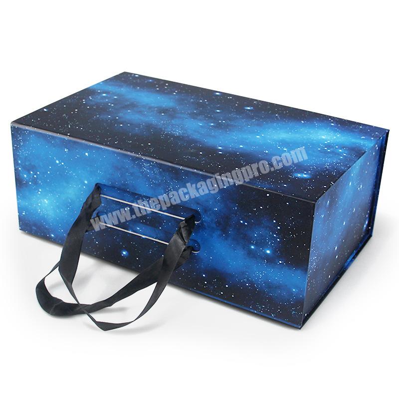 Wholesale Printing Folding Luxury Rigid Packaging Large Magnetic Hamper Gift Box With Handle