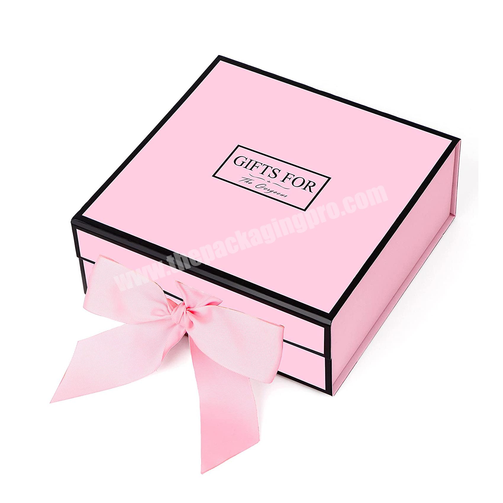 Wholesale Rectangle Plain Folding Box Custom Magnetic Box Foldable Pink Wedding Magnet Packaging Cardboard Gift Box with Ribbon