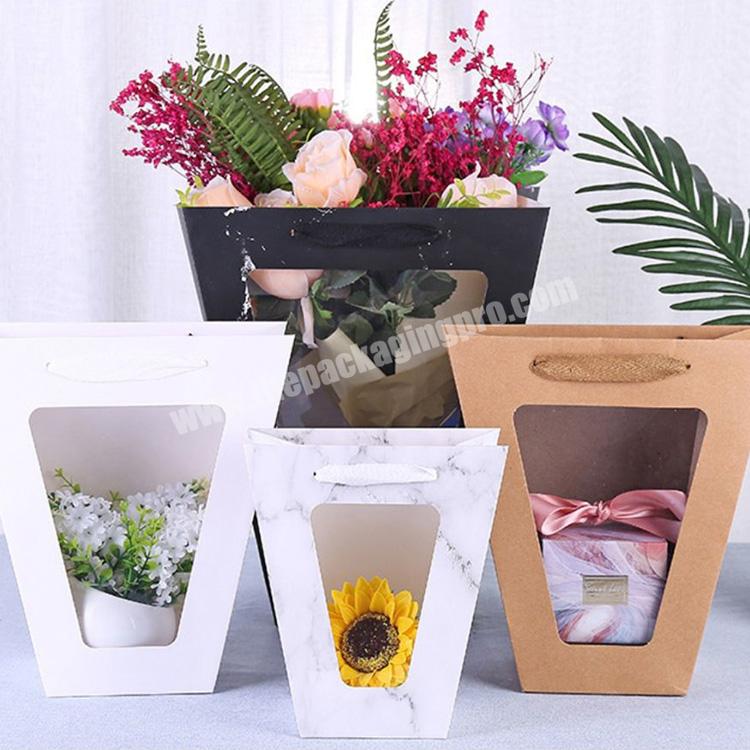 Wholesale Window Transparent Flower Bouquet Packaging Gift Bag Portable Shopping Paper Bags