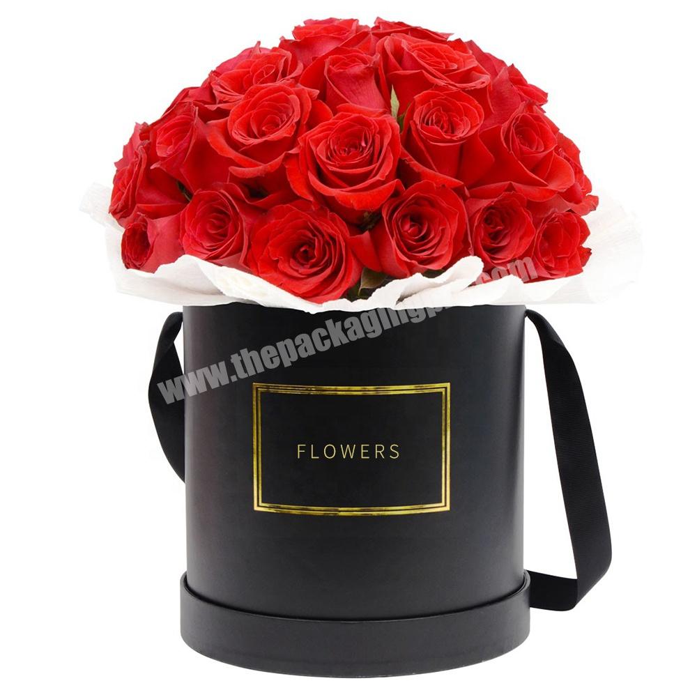 Wholesale luxury black cylindrical cardboard round flower gift box for flowers