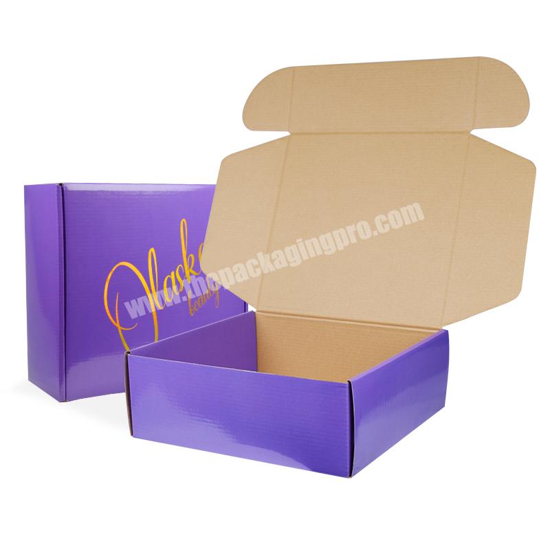 Wholesale luxury exquisite customized   gift  corrugated purple shipping packaging box with gold foil