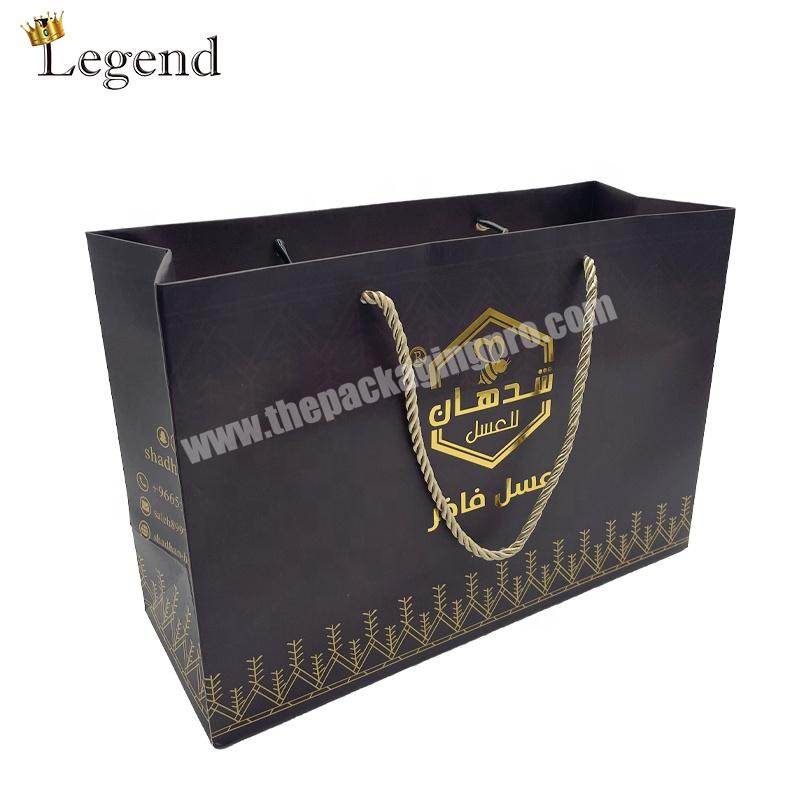 Wholesaler Gold foil Jewelry Clothes Boutique Shopping Bag Honey Packaging Custom Printing Paper Bags with Your Own Logo