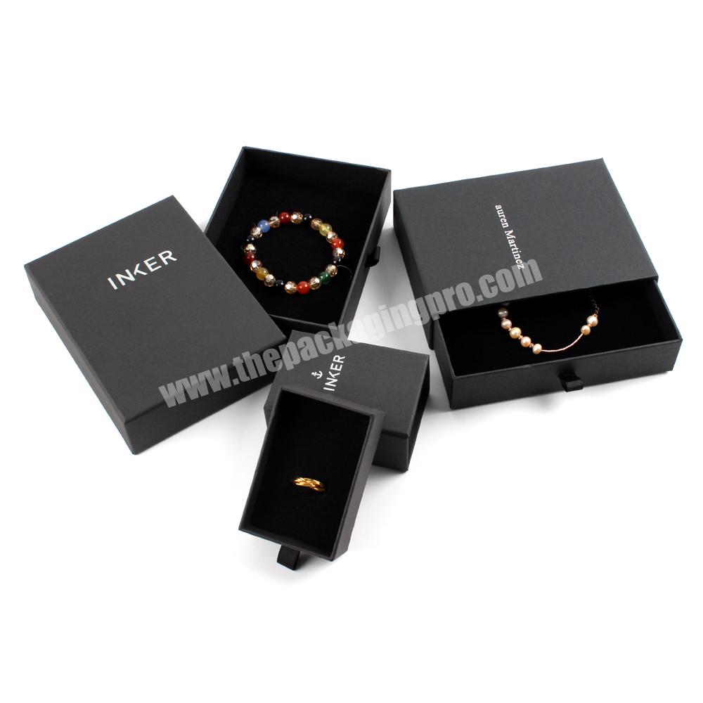 Yilucai Wholesale Set Black Texture Paper Gift Box Custom Bangle Bracelet Pendant Earring Ring Necklace Jewelry Boxes Packaging
