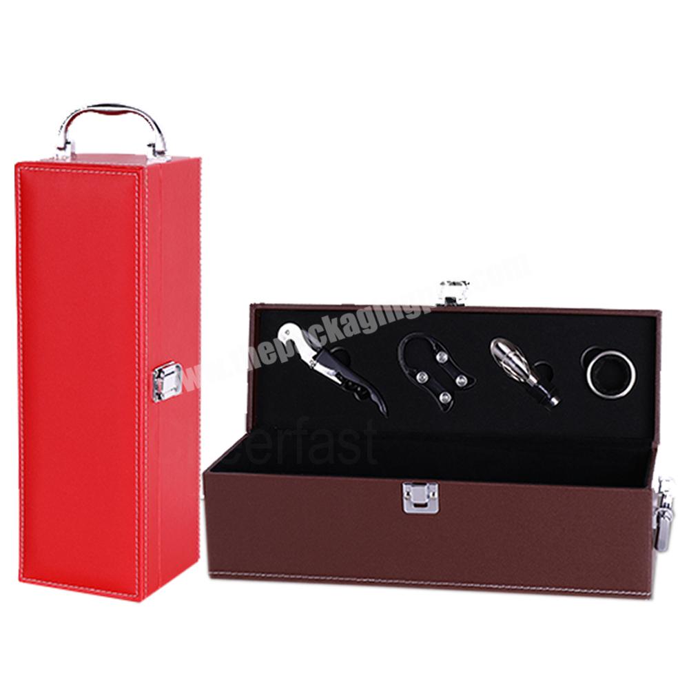 custom Gift Single Bottle Red Wine Gift Box With  Tools Pu Leather Wine Box Bottle Opener In Unique