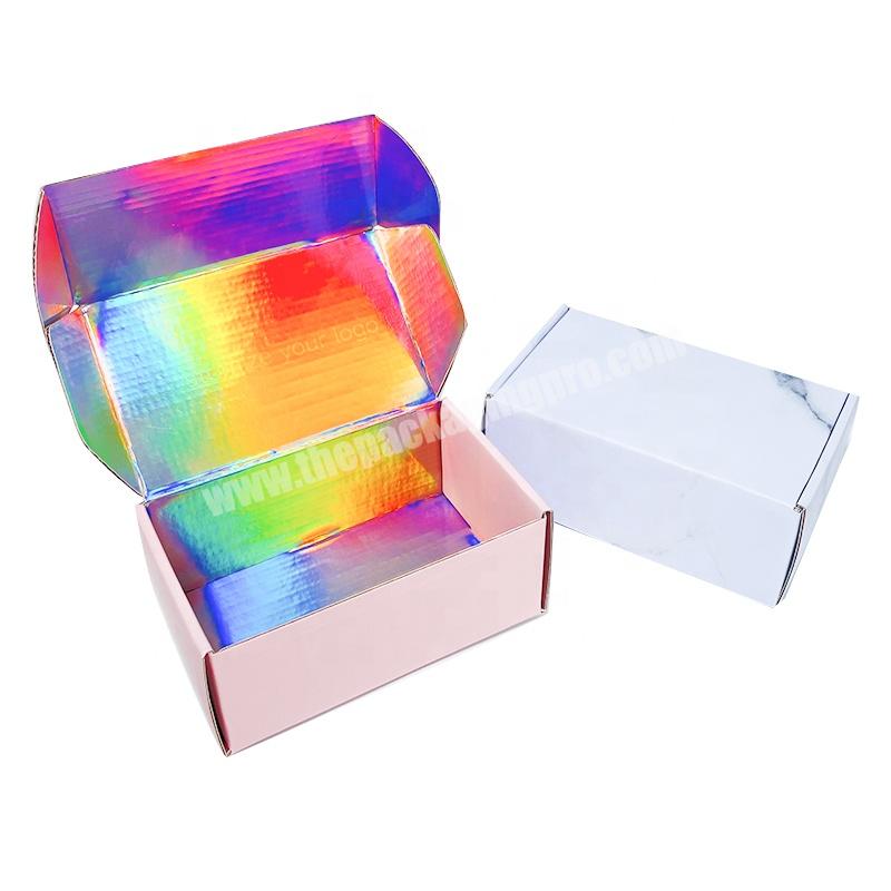 custom black Clothes cardboard holographic shipping boxes cosmetics corrugated mailer box with logo manufacturer
