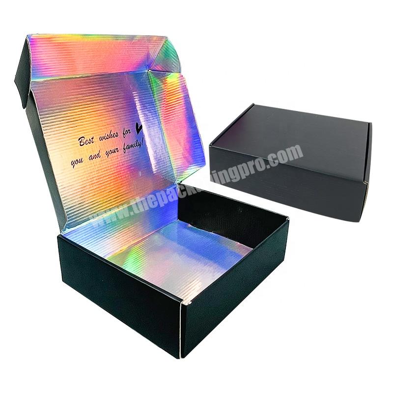 custom black foldable cardboard holographic clothing shipping boxes cosmetics corrugated mailer box