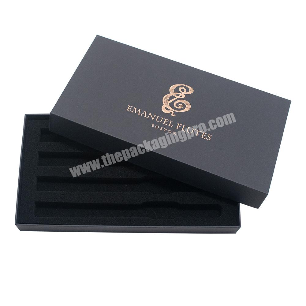 custom gift packaging stamp golden logo black matte cardboard luxury electronic lid and bottom boxes with sponge foam insert