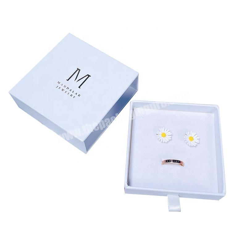custom printed white eco friendly gift paper boxes packaging sliding drawer necklace jewelry boxes with logo luxury
