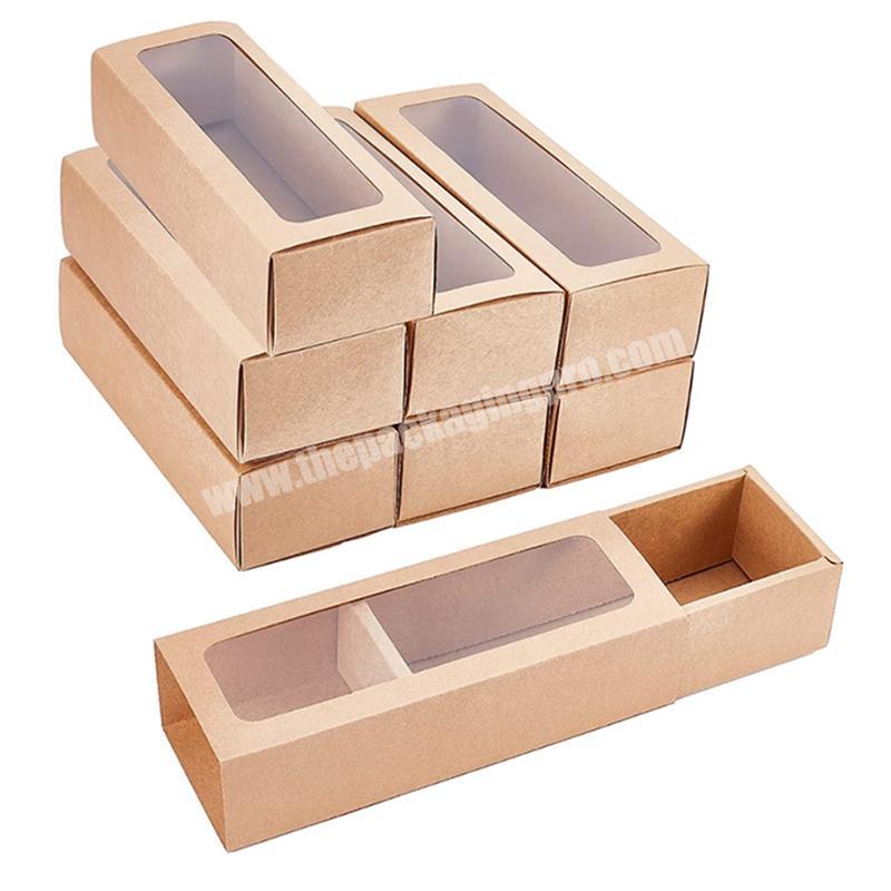 custom printing Eco friendly brown kraft paper foldable drawer sliding gift packaging box with clear window