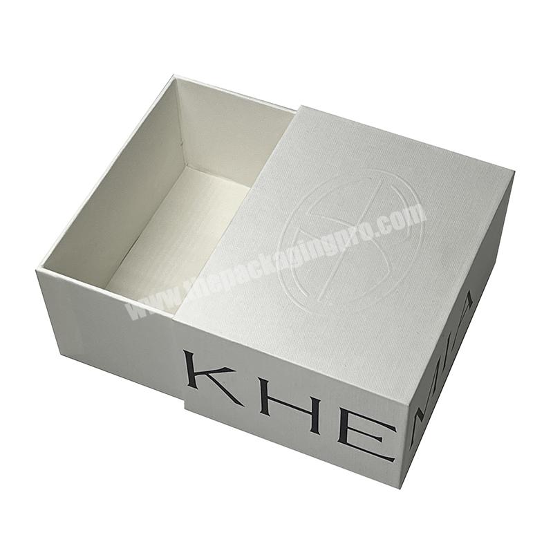 custom raised embossed logo white cardboard paper slide drawer gift jewelry display box