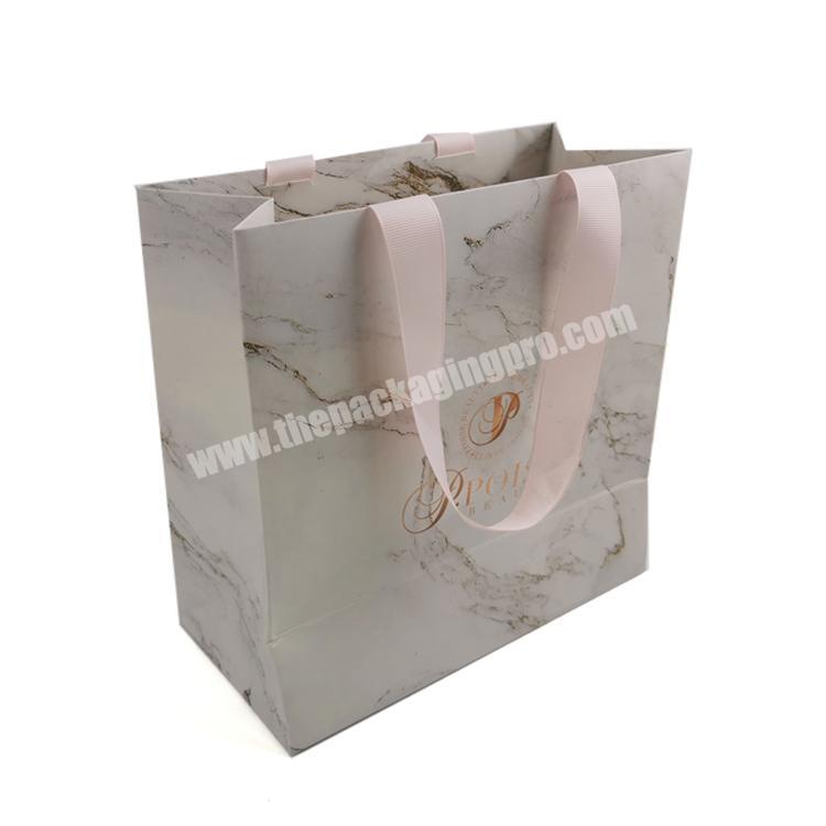 hot sale custom paper bag Rose Gold marble boutique gift paper shopping bags with logo printed