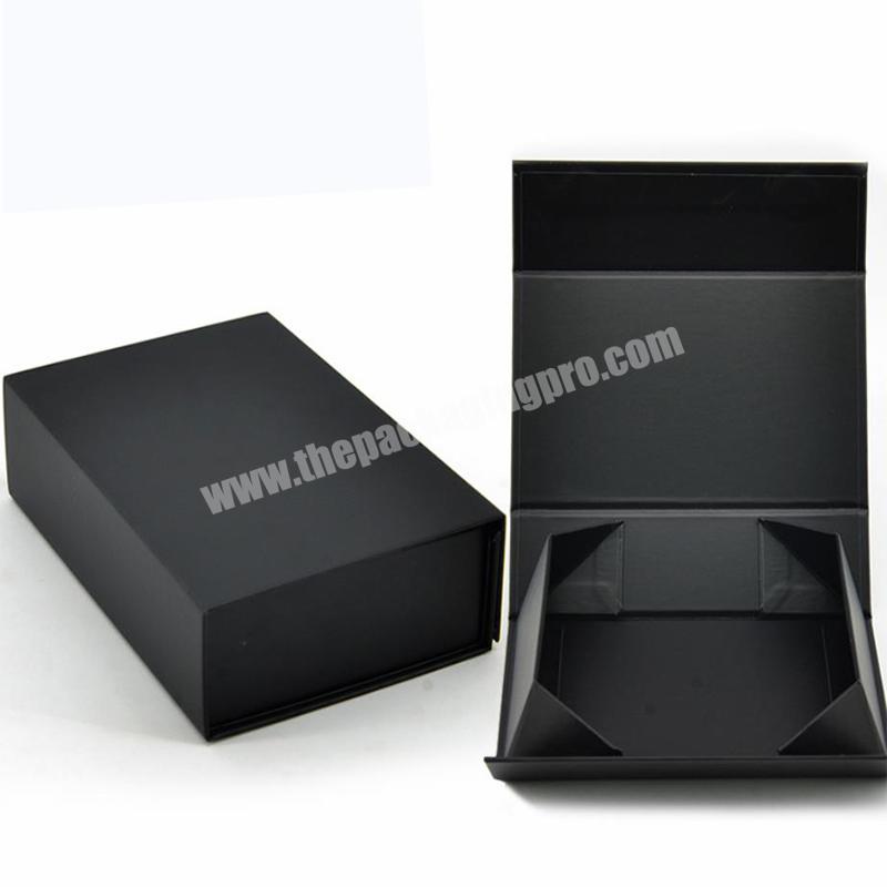 luxury custom packaging black foldable paper box with ribbon