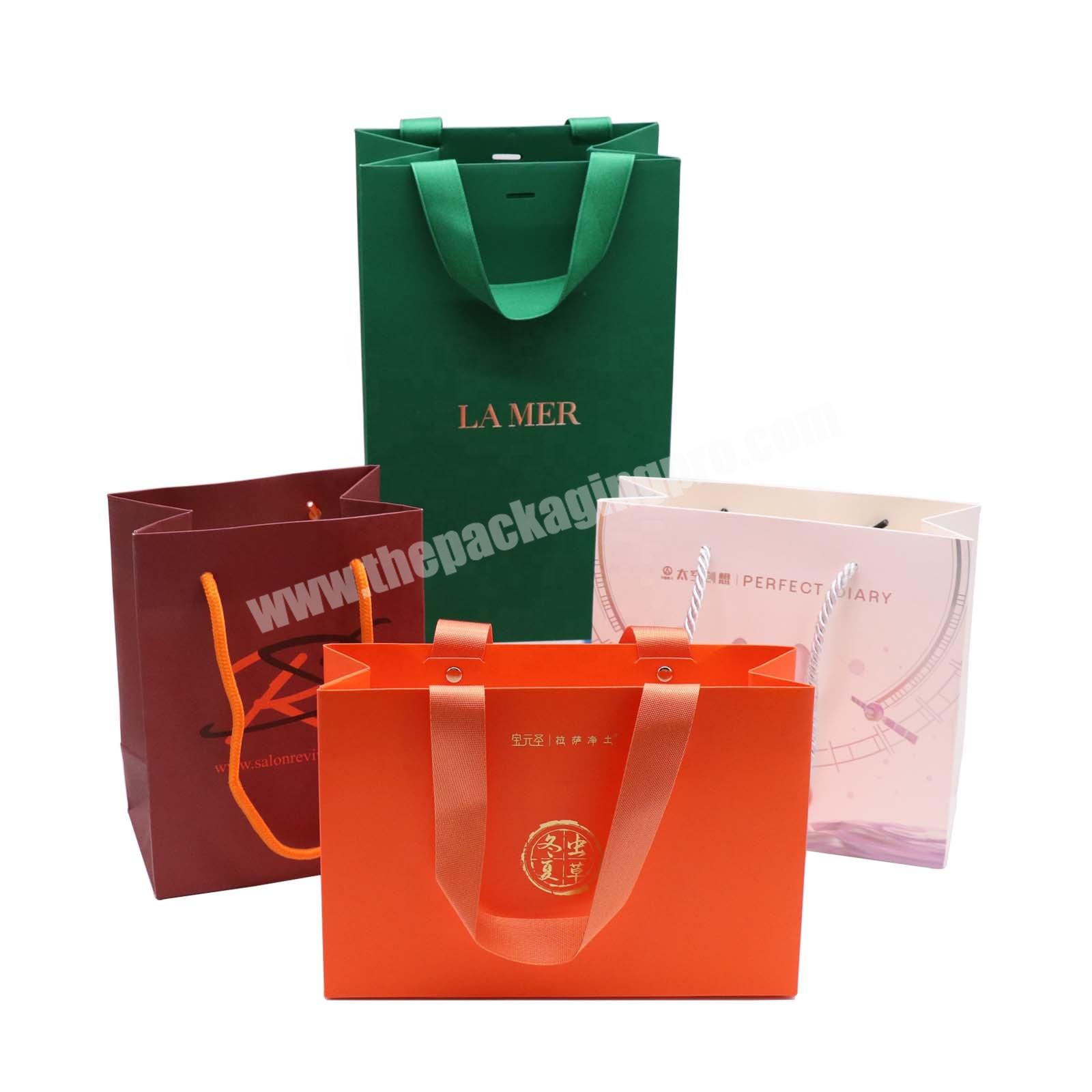 luxury paper gift bags with your own logo foldable paper shopping bags with ribbon handle custom small paper bag manufacturer