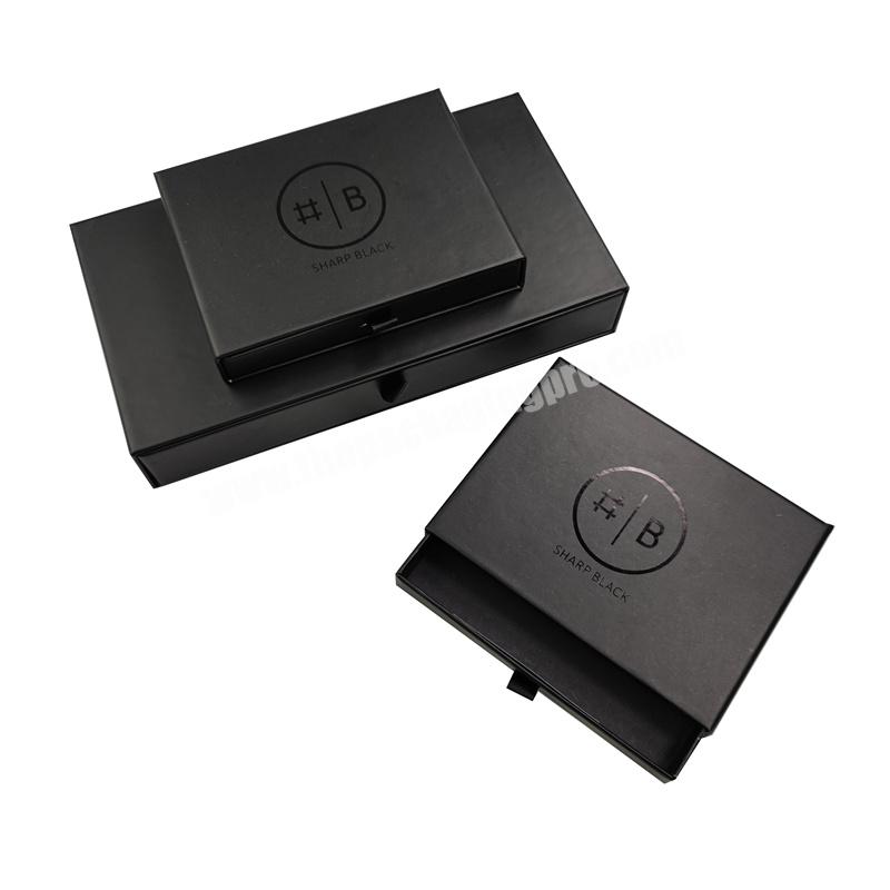 pull out matte black customized gift box drawer model logo in black foil stamping