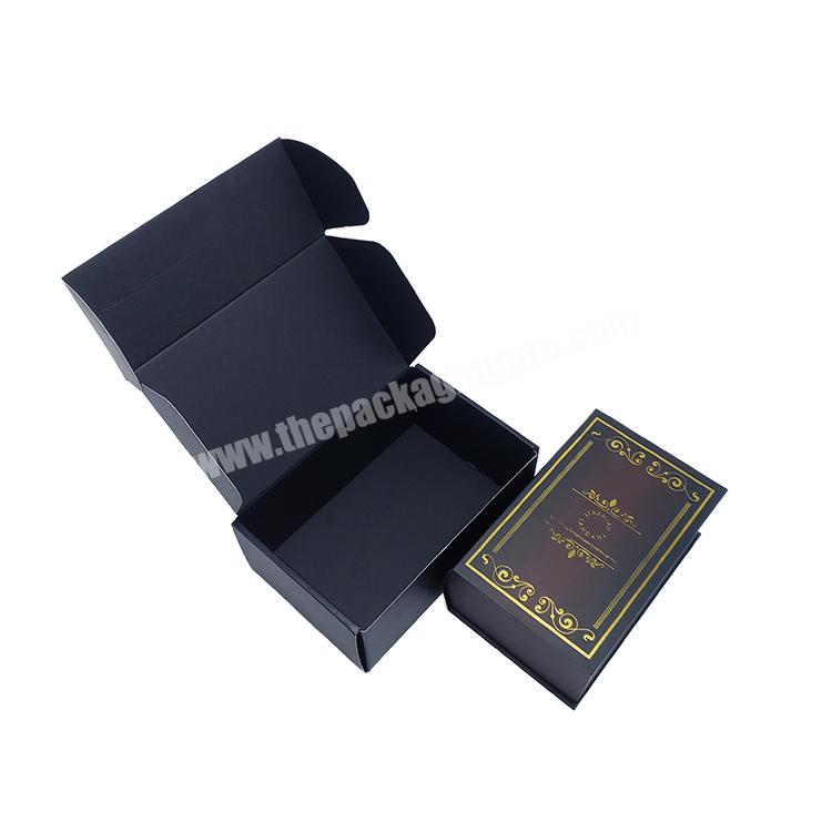small mailer corrugated cardboard black box packaging with logo