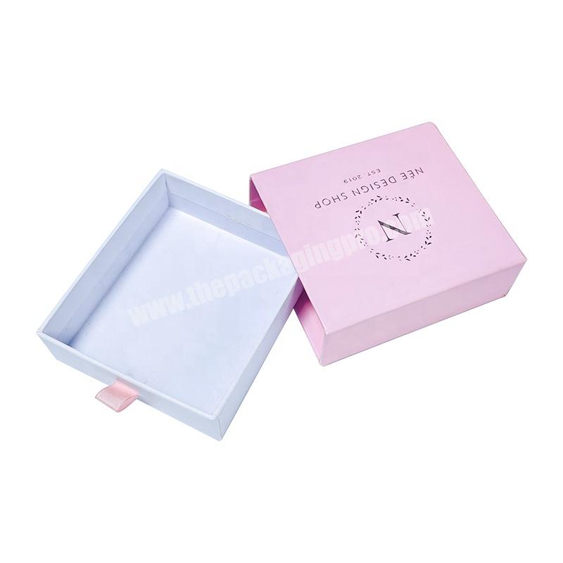 wholesale pink cardboard drawer paper box with handle custom your own logo small luxury jewelry gift box packaging
