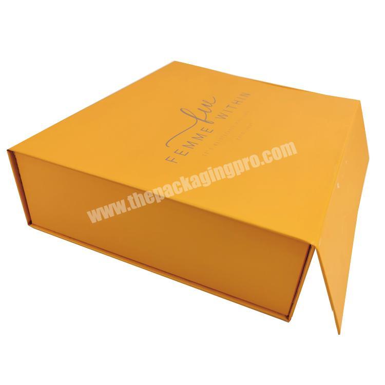 wholesale yellow printing paper gift box hot stamping paper box custom logo printed foldable magnetic gift box