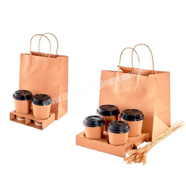 1 2 4 Coffee Cups Brown Kraft Carry Paper Bag With Corrugated Paper Cup Holder