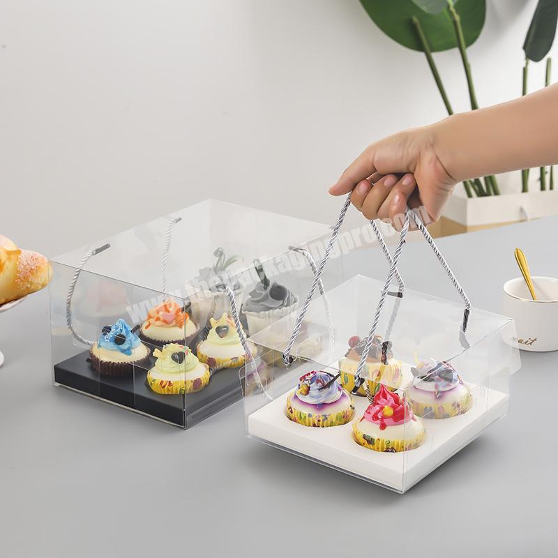 2 4 6 12 Holes PET Paper Insert Base Plastic Transparent Cupcake Packaging Box With Handles
