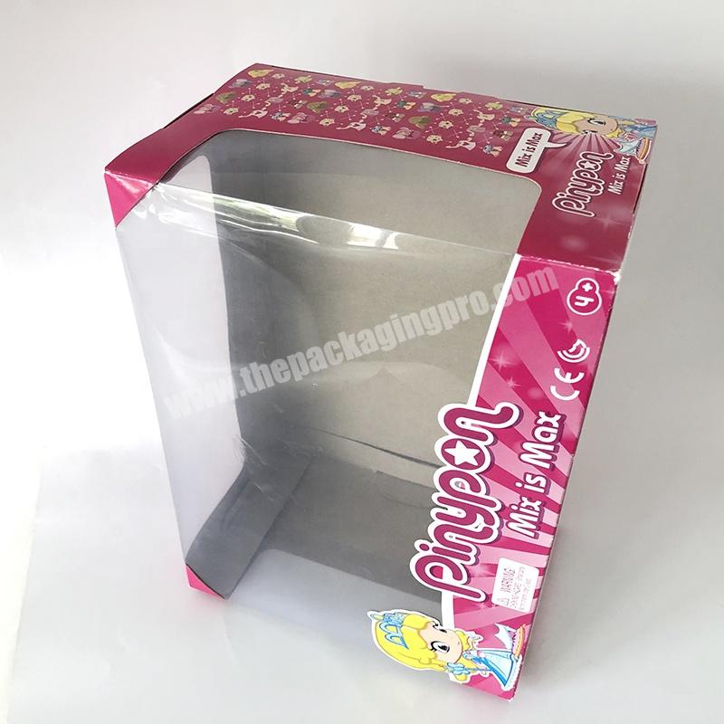 400g Coated Paper Gift Box With Large Clear PVC Red DIY Doll Set Big Paper Toy Boxes With Window