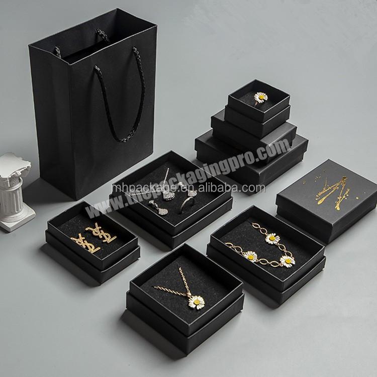 Amazon Thin Marble Square Bracelet Packaging Gift Box Black Jewelry Box With Foam Insert