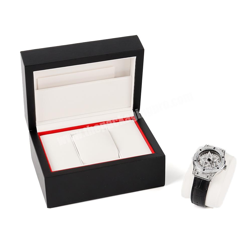 Black leather magnetic flip watch box custom logo design luxury watch box packaging gift leather watch case box