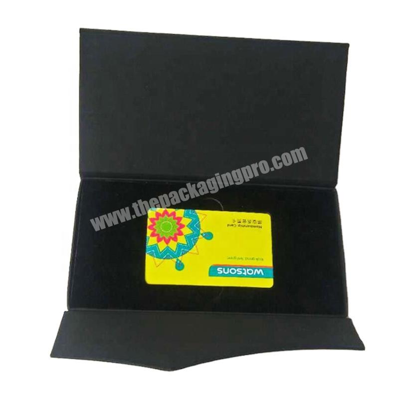 Cardboard Sheet Paper Gift Box for Cardholder Credit Card Packaging Black Rigid Magnet Closure Gift Voucher Boxes with Foam
