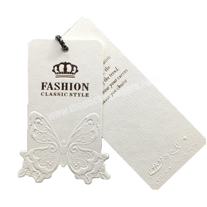 Cheap Luxury Design Printing Embossed Logo Die Cut Paper Garment Hangtag Labels Clothing Hang Tags with String