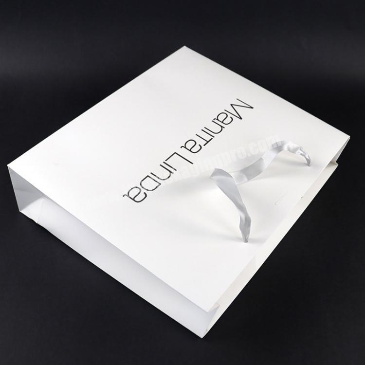 China Factory Luxury Ribbon Handle Clothing Jewelry Packaging Paper Shopping Gift Bag with Silver Foil Logo