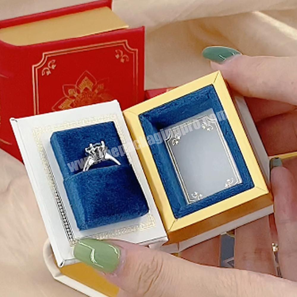 Creativity design book shape ring storage small box for jewelry packaging custom mini antique ring boxes leather book ring box