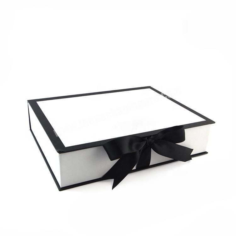 Custom Art Paper Folding Book Shaped Scarf Box with Ribbon Closure Clothes Paper Gift Packaging Boxes for t shirt